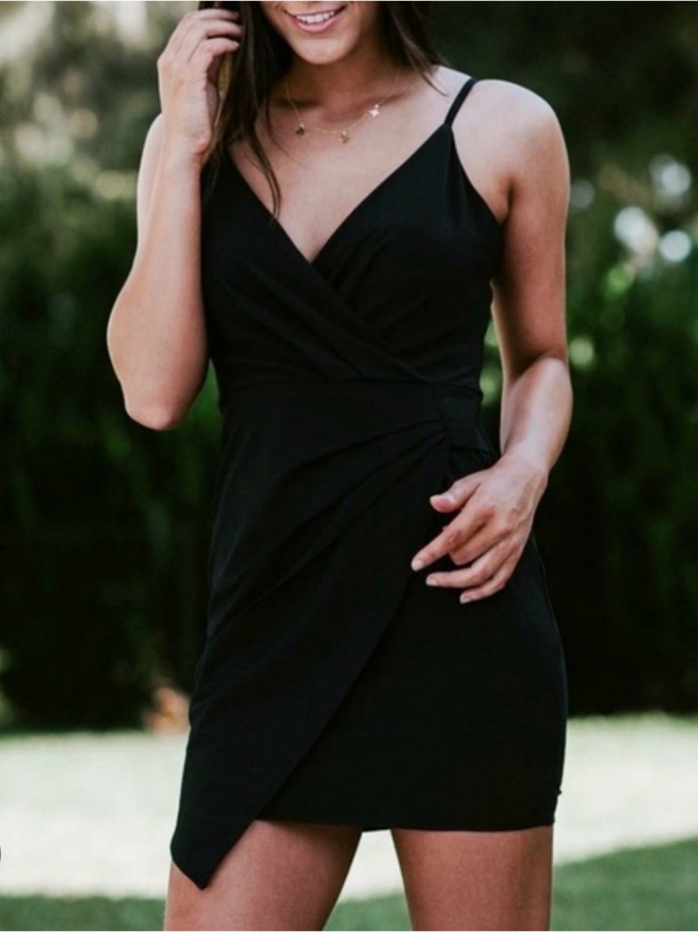 Black Spaghetti-Strap Wrap Mini Dress - Women size small